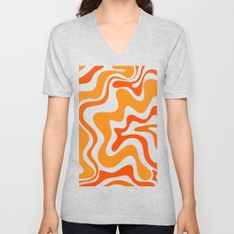 Retro Liquid Swirl Abstract Pattern in 70s Orange and Beige V Neck T Shirt