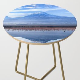 Beautiful View Of Mt. Kilimanjaro with Pink Flamingos In the Lake Side Table