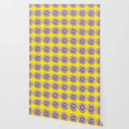 Modern Spring Pink Daisy Flowers On Yellow Wallpaper