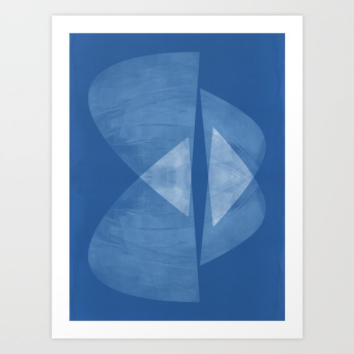 Mid Century Modern Blue And White Geometric Abstract Art Print By