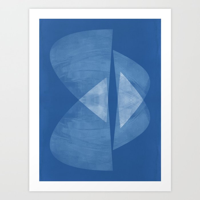 Mid Century Modern Blue and White Geometric Abstract Art Print