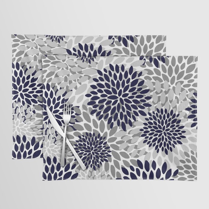 Abstract, Floral Prints, Navy Blue and Grey Placemat