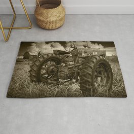 Abandoned Old Farmall Tractor in Sepia Tone Rug
