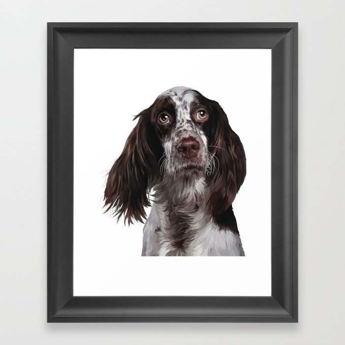 English Springer Spaniel - Puppy Dog Digital Art Illustration Framed Art Print