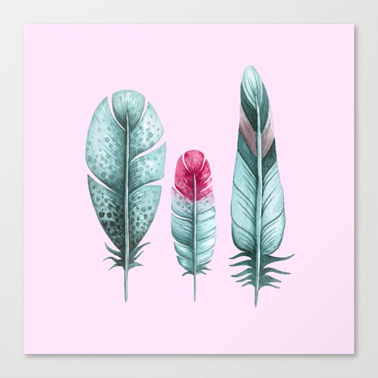 Watercolor feathers (pink) Canvas Print