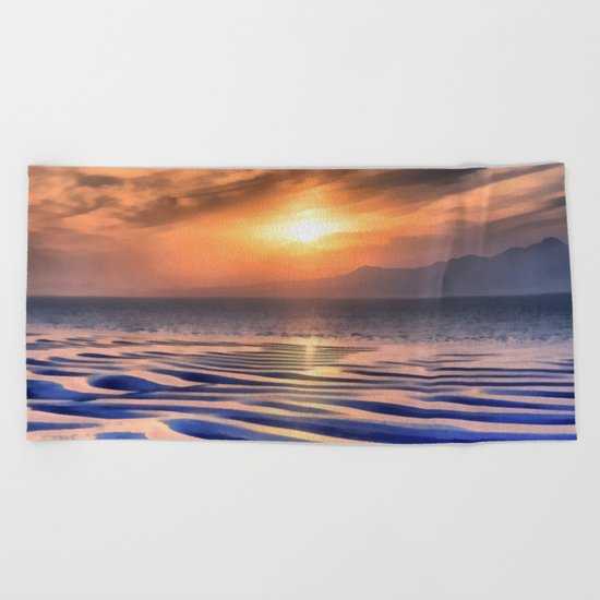 Sunset at high tide Beach Towel