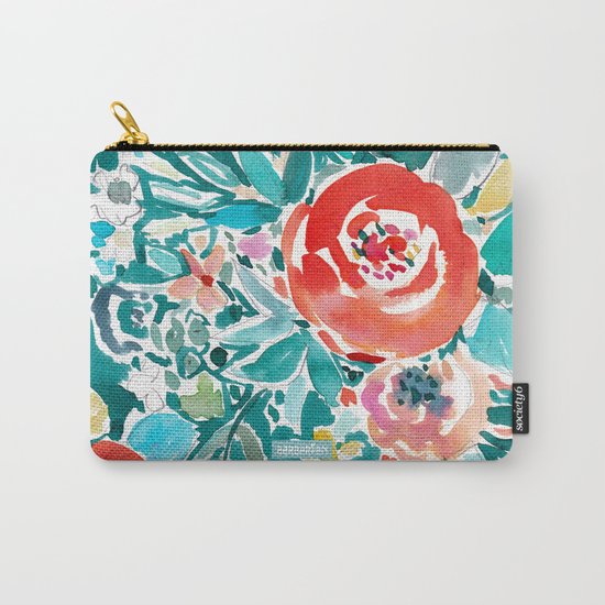 IN FLOW FLORAL Orange Watercolor Rose Carry-All Pouch
