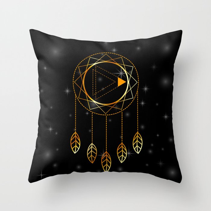 Native American Indian dreamcatcher in Gold Throw Pillow
