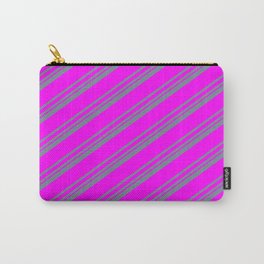 [ Thumbnail: Light Slate Gray and Fuchsia Colored Lines/Stripes Pattern Carry-All Pouch ]