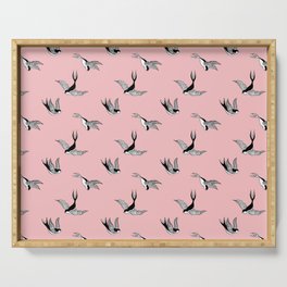 Swallows tattoo - pink Serving Tray