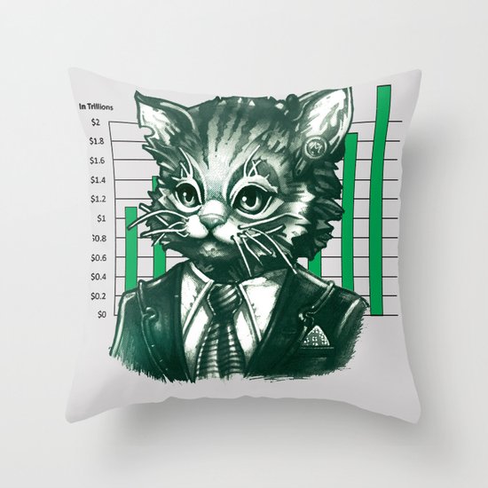 Blue Tooth Cat Deals in Trillions Throw Pillow