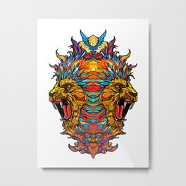 Two Kings Metal Print | Colorful, Rowdy, Symmetrical, Graphicdesign, Abstract, King, Pop Art, Lion, Ink Pen, Digital 