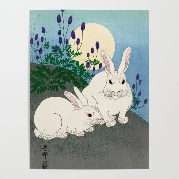 Rabbits at Full Moon, 1920-1930 by Ohara Koson Poster