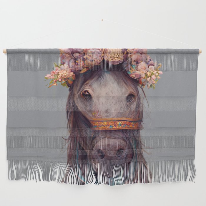 Horse with Flower Crown Portrait Wall Hanging