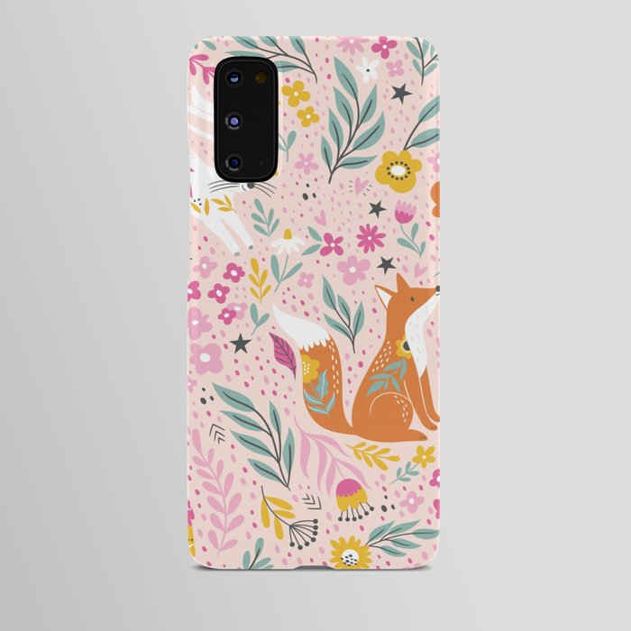 Foxes and Rabbits with Flowers and Ornamental Leaves Android Case
