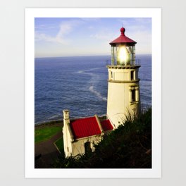 Oregon - Light Streaming Art Print | Light, Photo, Lighthouse, Westcoast, Landscape, Heceta, Trees, Hecetahead, Coast, Digital 