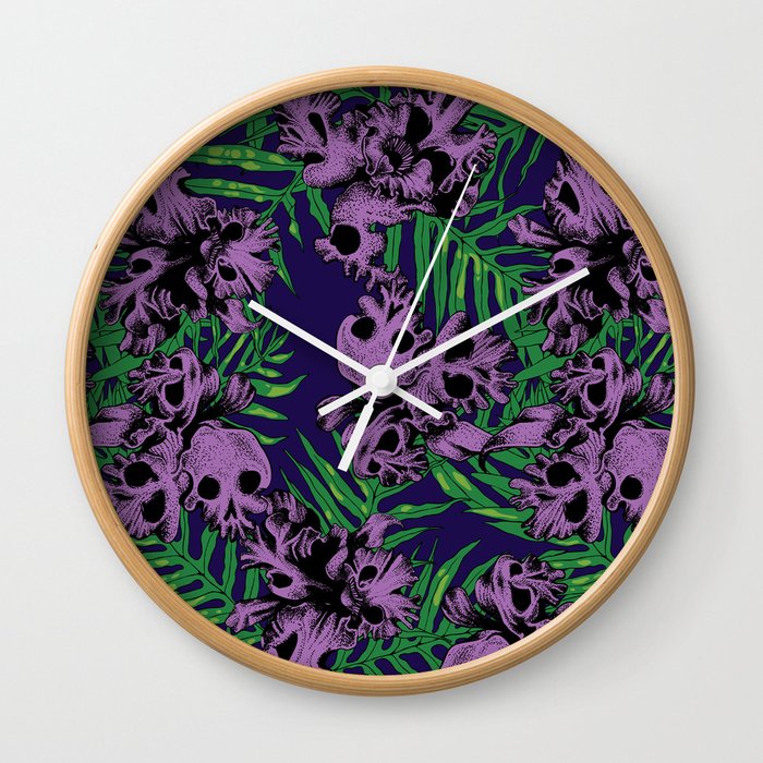 Orchid Skulls Wall Clock