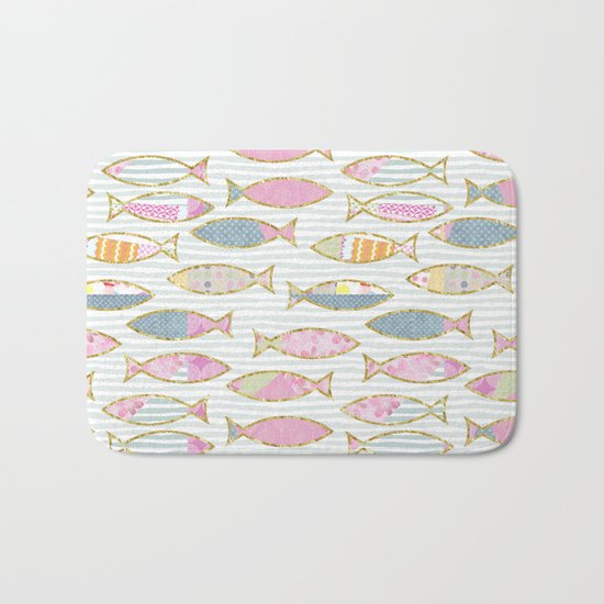 Fancy Fish pastel patchwork pattern Bath Mat