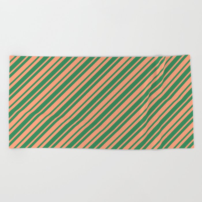 Sea Green and Light Salmon Colored Striped/Lined Pattern Beach Towel