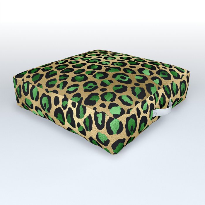 Green Gold Leopard Pattern Outdoor Floor Cushion