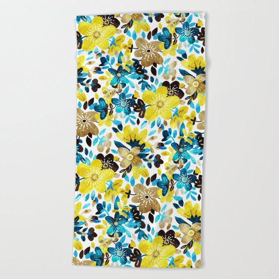 Happy Yellow Flower Collage Beach Towel