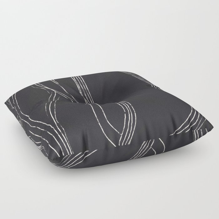 Abstract Linework Study in Black and White Floor Pillow