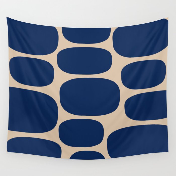 Mid Century Modern Abstract Spots 221 Blue and Beige Wall Tapestry