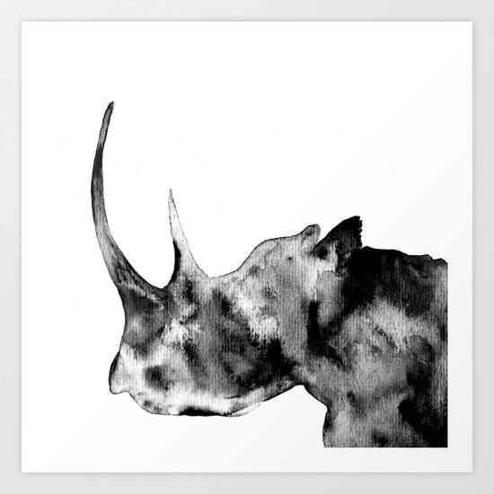 Rhinoceros, black and white Art Print