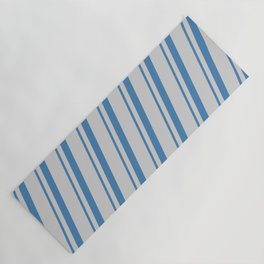 [ Thumbnail: Blue & Light Gray Colored Striped/Lined Pattern Yoga Mat ]