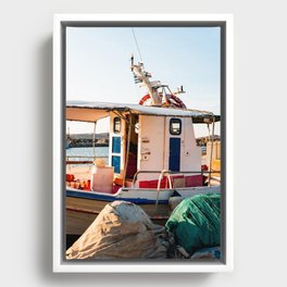 Greek Fishers Boat | Colorful Travel Photography in Greece, Europe   Framed Canvas