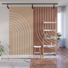 Abstract Geometric Rainbow Lines 15 in Terracotta and Beige Wall Mural