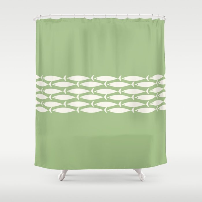 Fish Stripe Minimalist Mid-Century Pattern in Light Sage Green and Cream Shower Curtain