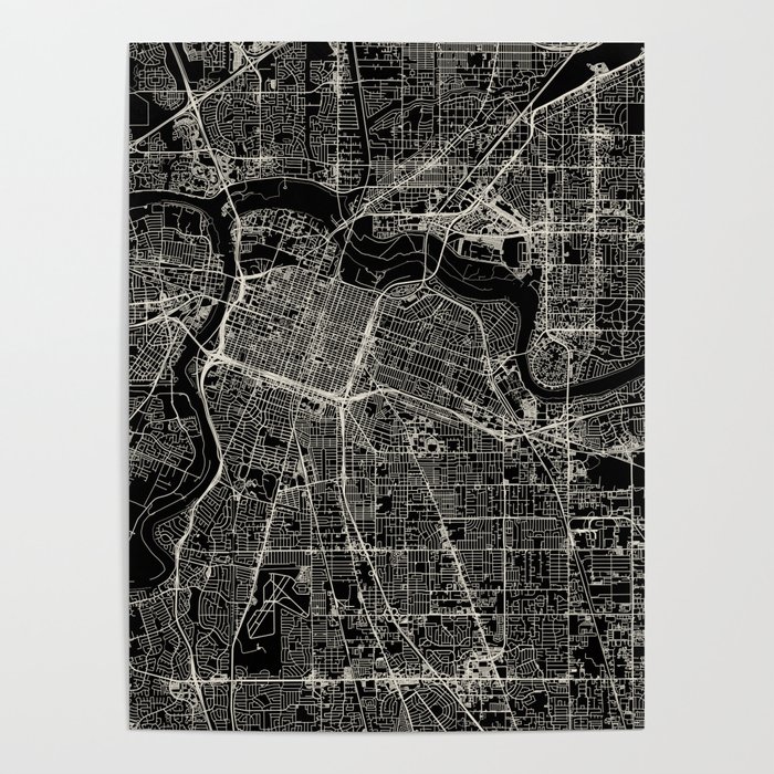 USA, Sacramento City Map - Aesthetic - Black and White Poster