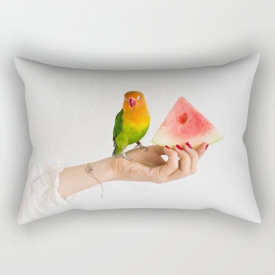 Parrot and watermelon Rectangular Pillow
