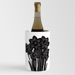 Daffodils Black & White Linocut  Wine Chiller