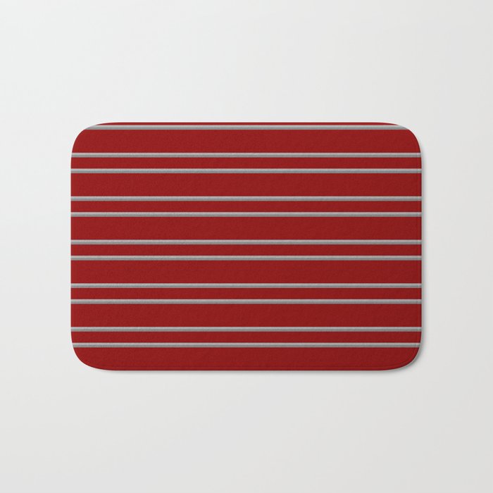 Dark Red, Dark Grey, and Grey Colored Lined Pattern Bath Mat