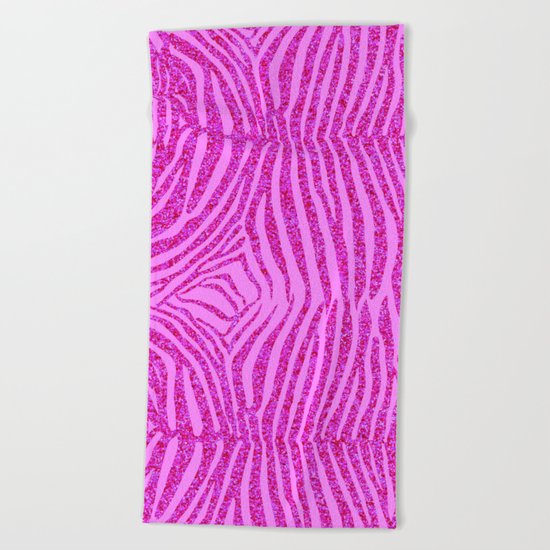 Light Pink Glitter Zebra Print Beach Towel