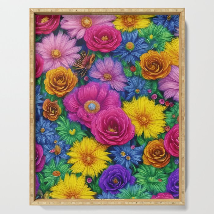 Colorful spring flowers pattern Serving Tray