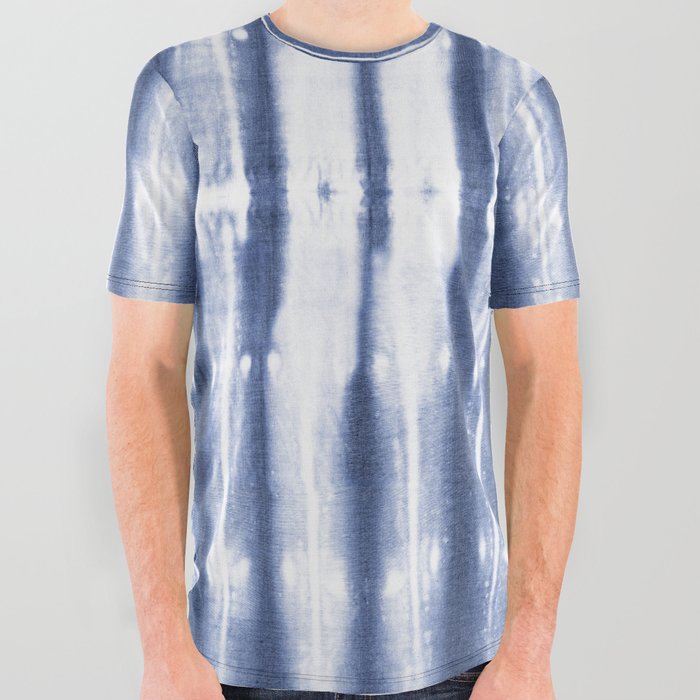 Blue stripes tie dye All Over Graphic Tee