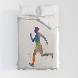 Watercolor runner athlete Duvet Cover