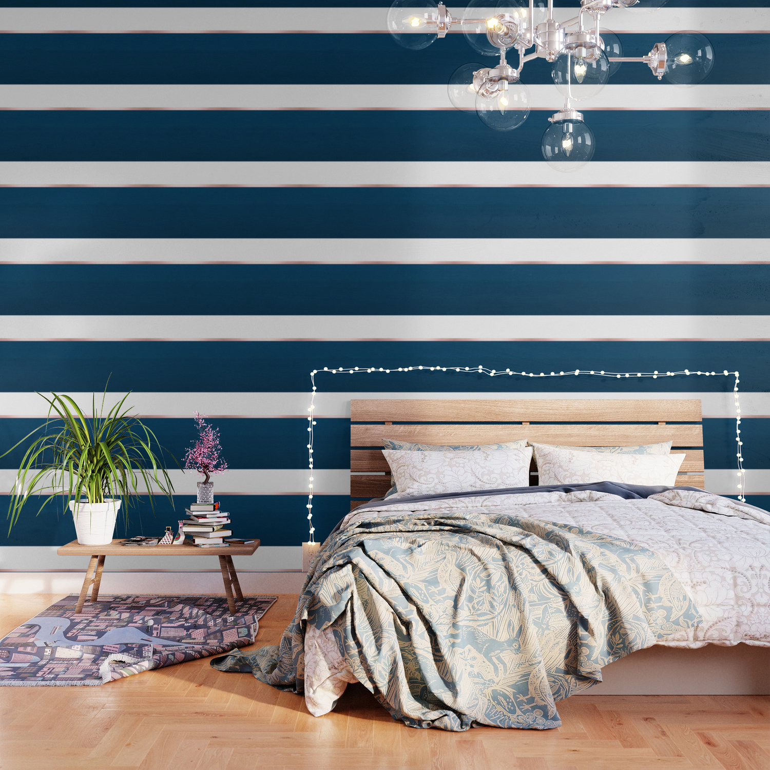 Navy And Rose Gold Pink Stripe Wallpaper By Civicart Society6