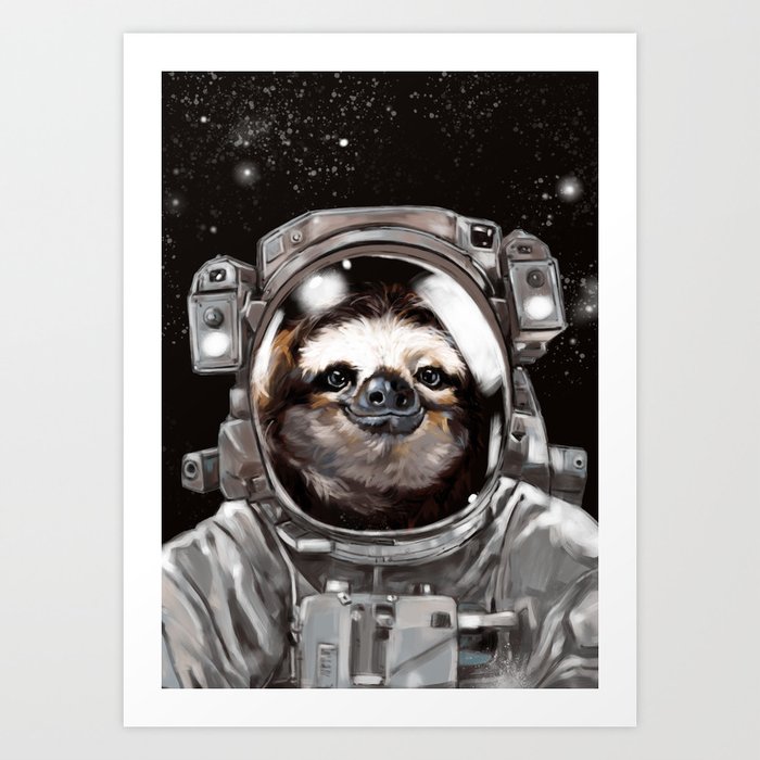 Astronaut Sloth Selfie Art Print