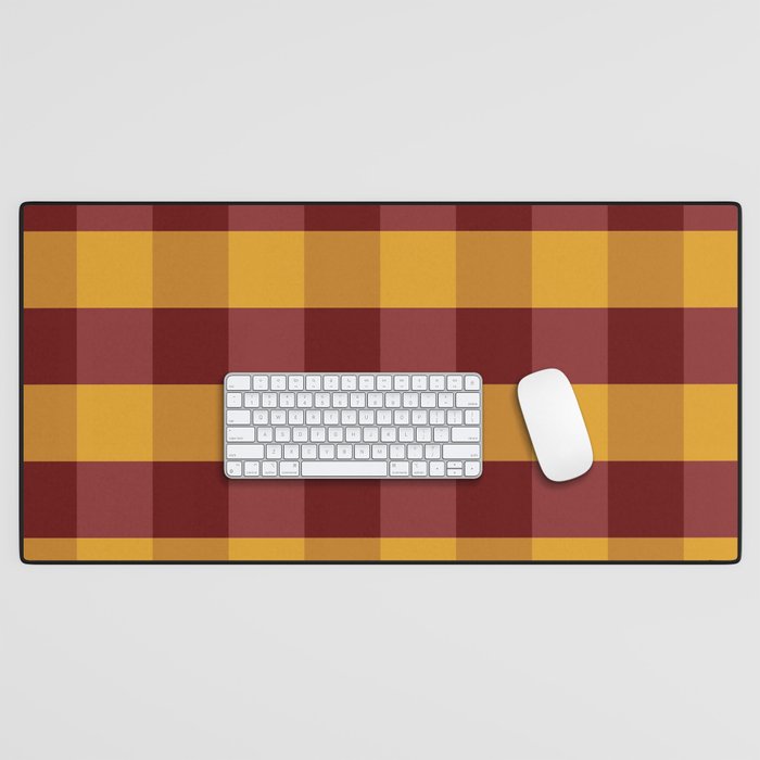 Red and Gold Checkered Pattern Desk Mat