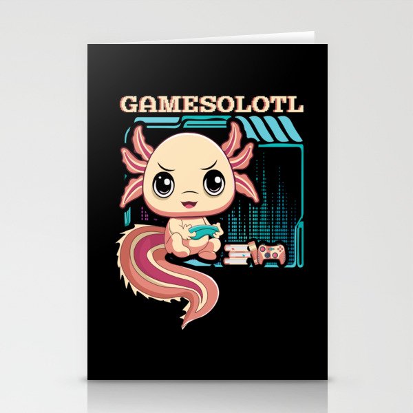 Gamer Game Gaming Axolotl Cute Fish Kawaii Axolotl Stationery Cards