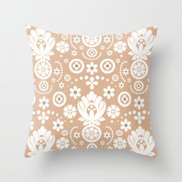 Floral Eyelet Lace Pattern Warm Beige Throw Pillow