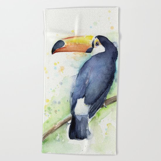 Toucan Tropical Bird Watercolor Beach Towel