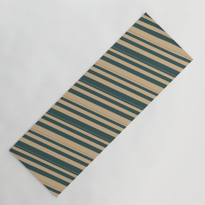 Tan & Dark Slate Gray Colored Stripes/Lines Pattern Yoga Mat
