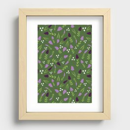 Allover Print of Lilacs with Sage & White on a Green Background Recessed Framed Print