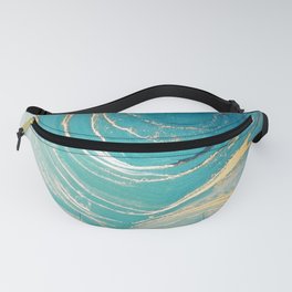 Aquamarine Blue + Gold Ripples Abstract Watercolor Painting Fanny Pack