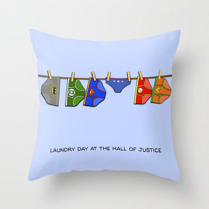 Laundry Day at the Hall of Justice Throw Pillow